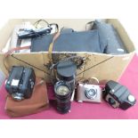 Gevabox 120mm camera in canvas case, a Halina 35mm camera with 1: 3.5f 45mm lens and a selection