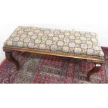 Victorian mahogany rectangular piano stool, needlework upholstered top with gadrooned border on