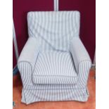Ikea Ektorp Jennylund armchair in blue striped loose cover with seat cushion.