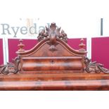Victorian mahogany escritoire, scroll crested top with short drawer above full front with well