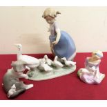 Lladro model of a girl with five ducks, Lladro model of a kitten with a mouse and a Royal Doulton