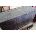 Victorian stained pine panelled storage box with hinged top (127cm x 52cm x 66cm)