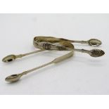 Pair of mid Victorian hallmarked silver sugar tongs, London 1852, and a pair of late Victorian