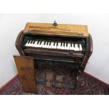 Robert Maver & Son of Glasgow portable harmonium in travelling oak case (W70cm x D37cm x H82cm)