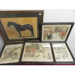 Set of five Pears prints after Hugh Thomson, 'Tally Ho' 1-V, a print after J R Herring, three horses