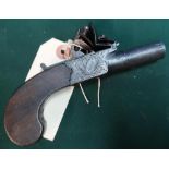 Flintlock pocket pistol by Clark of London with 1.5inch turn off barrel and folding trigger action