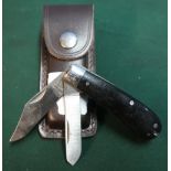 Taylor Eye Witness of Sheffield pocket knife with tweezers and pick, with leather belt pouch