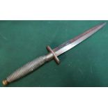Unusual fairbairn sykes type commando knife with 6 inch blade and ribbed grip