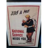 Framed and mounted national service poster "arf a mo" (43cm x 60cm exc. frame)