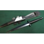 J Nowill & Sons of Sheffield Fairbairn Sykes style commando knife with 7 inch double edged blackened