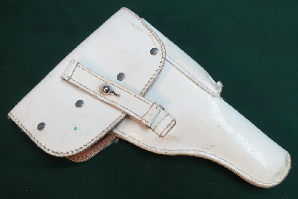 White finished luger type holster with impress marks 116348