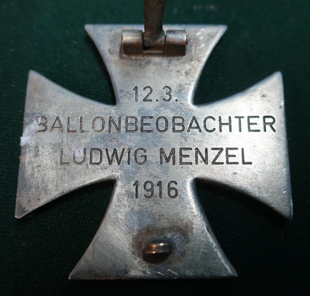 German WWI iron cross breast badge with lapel pin No.12.3 Ballonbeobachter Ludwig Menzel, 1916 - Image 2 of 2