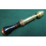 Small brass tip staff with acorn finial engraved with crowned GR City of York 1797, with turned