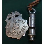 EMCA Boy Scouts whistle with leather fob, an American style Pony Express Messenger badge (2)