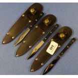 Group of three J. Nowill & Sons of Sheffield, 3 inch bladed throwing knives with two piece grips and