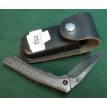 Whitby Knives single blade pocket knife with 3 inch blackened blade and leather belt pouch