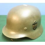 German M35 steel helmet complete with leather liner mark 59 stamped ET66 the leather chin strap with