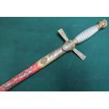 Late 19th C American military style sword with 27 inch double edge blade with ribbed grip and