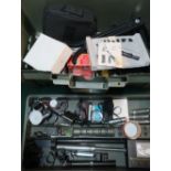 Plano plastic storage box containing selection of shooting items, rests , part cleaning kit, co2