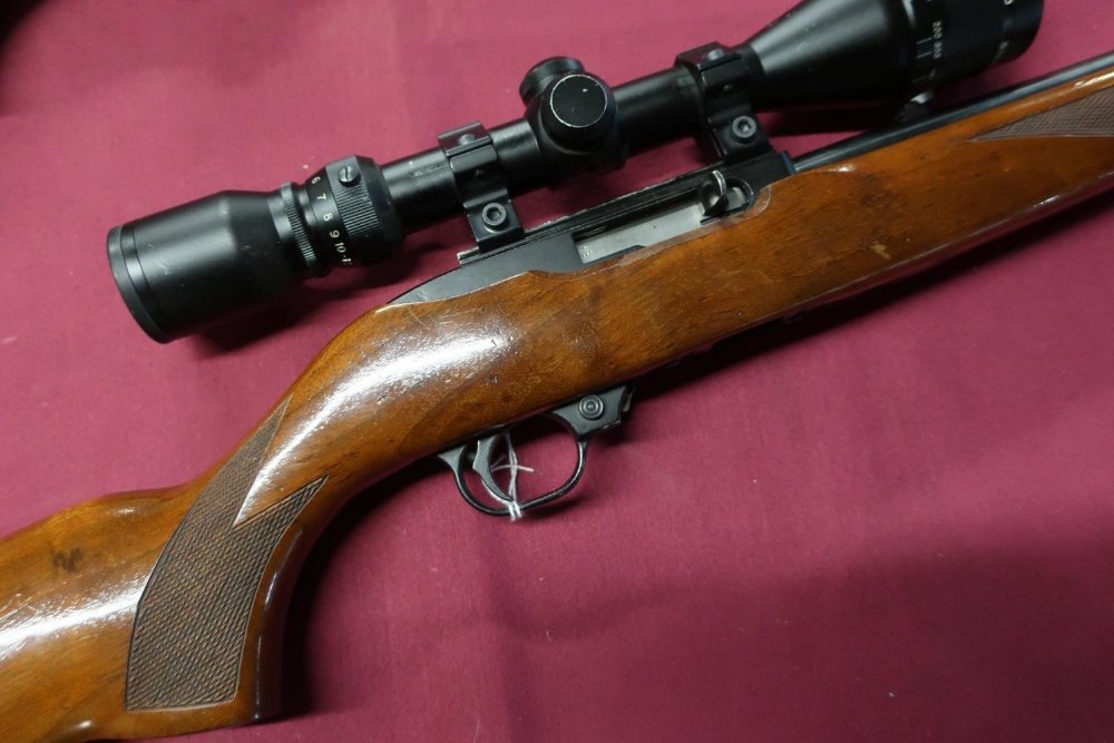 Aruga 10/22 .22 self loading rimfire rifle with walnut deluxe stock fitted with Simmons 4-12 x 40 AO
