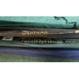 Total fly fisher 9ft 6" trout rod, Vantage 9ft travel fly rod and two other trout fishing rods (4)