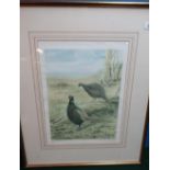 Framed and mounted R.David Digby Limited edition signed print of pheasants in wooden scene No.132/