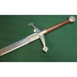 Extremely large decorative medieval style twin handed broadsword with 42 inch double edged blade,