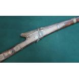 Indo Persian matchlock gun with 44 inch barrel, various copper and brass mounts (lacking trigger