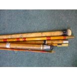 Three piece cane coarse fishing match rod, similar coarse rod and a similar Chub/Barbel rod, (3)