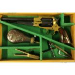 Cased deactivated .44 black powder percussion cap revolver Serial No. 419 with brass frame and two