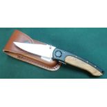 JKR Inox single bladed pocket knife with leather belt pouch