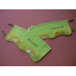 Pair of green canvas and leather Army Putees, stamped NEEED 1951 with broad arrow and numbered