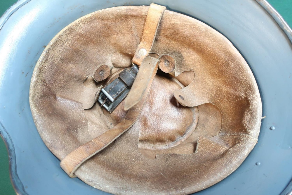 WWII period Hungarian steel helmet complete with leather liner in blue/grey finish, complete with - Image 3 of 3