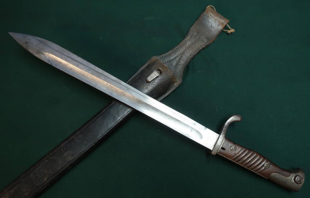 German Mauser, bayonet with 14.5 inch single fullered blade marked C.G.Haenel Suhl with two piece