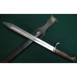 German Mauser, bayonet with 14.5 inch single fullered blade marked C.G.Haenel Suhl with two piece