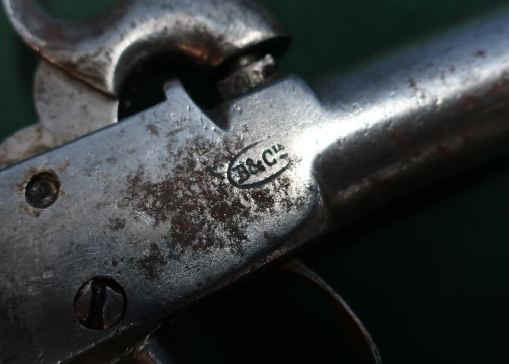 Belgian percussion cap pocket pistol with 3 inch barrel and carved walnut grip stamped B&C - Image 2 of 2