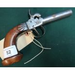 Belgian percussion cap pocket pistol with 3 inch barrel and carved walnut grip stamped B&C