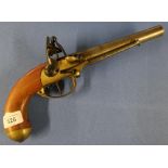 Black powder continental style flintlock felt pistol with 7.5 inch 14 bore barrel with brass