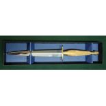 Boxed as new presentation type J Nowill of Sheffield Fairbairn Sykes type commando knife with 7 inch