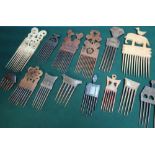 Collection of fourteen various assorted African carved wood native combs of various sizes and design