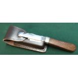 A Wright & Son of Sheffield single bladed gutting knife with wooden grips and leather belt pouch