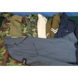 Large selection of various assorted British and other military clothing in one box, including