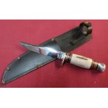 J Nowill and Sons of Sheffield sheath knife 4.5 inch swollen sambar horn grip