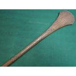 Fijian type carved wooden club, with full body carving and flared head (overall length 81cm)