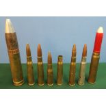 Selection of various inert casings and rounds including .50 cal, 30mm, etc