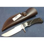 Whitby Knives sheath knife with 4 inch stainless steel blade and two piece grips, complete with
