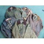 Two Barber waxed riding jackets, another Barber jacket and two similar (5) (well worn)