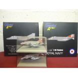 Two boxed diecast F4 Phantoms and a Gemini aces collectors diecast model of F4 Phantom Royal Navy