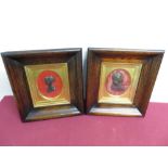 A pair of 19th C mahogany framed cast bronze silhouette portraits of a lady and gentleman, in gilt