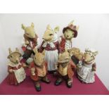Collection of seven large resin models of Country rabbits: pushing wheelbarrow, milking etc H6cm (7)